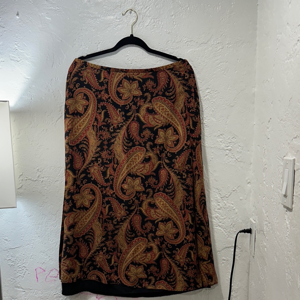 Worthington Elegant Black and Brown Paisley A-Line Skirt